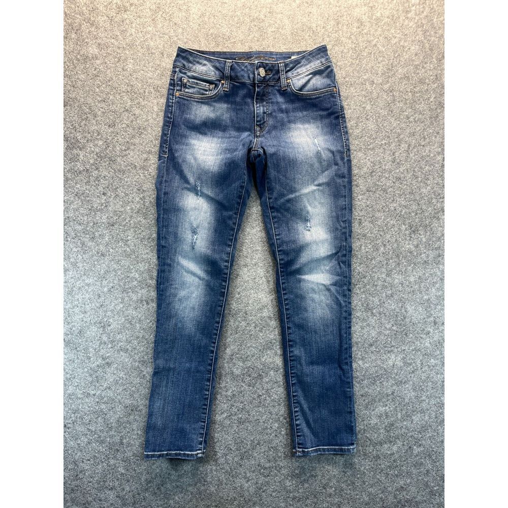 Mavi Jeans Women's 27 Angie Mid Rise Slim Straight Distressed Denim Pants